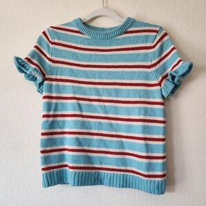 Shrimps Metallic Shimmer Striped Short-Sleeve Wool Blend Sweater S